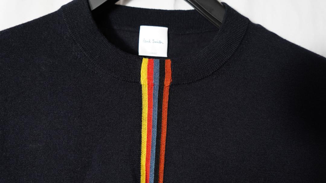 新品☆Paul Smith マルチストライプ クルーネック ニット☆黒☆L