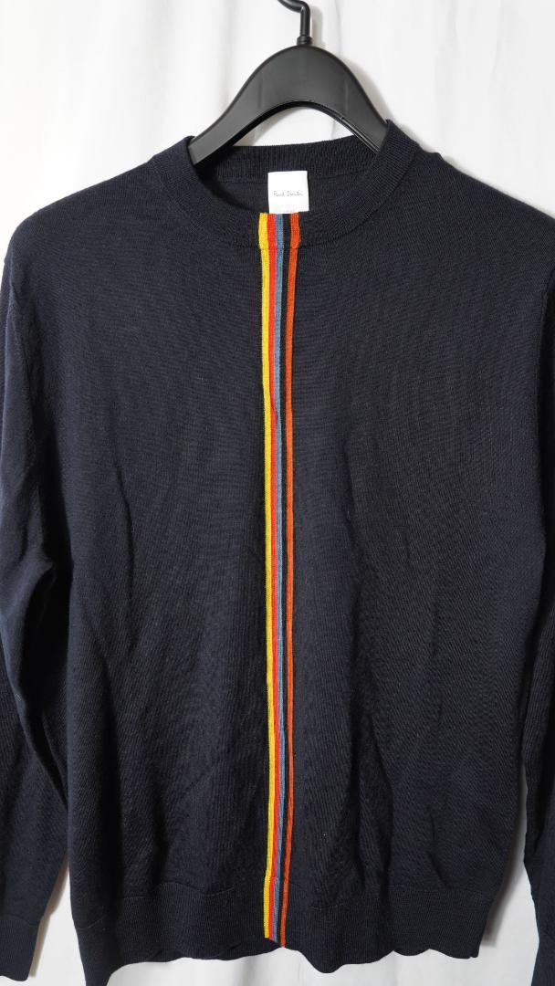 新品☆Paul Smith マルチストライプ クルーネック ニット☆黒☆L
