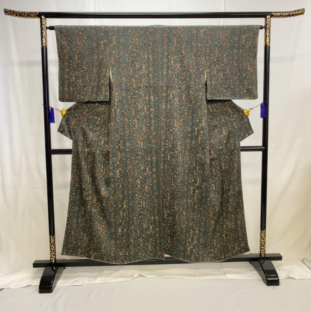 お買い得人気SALE 1093 着物 袷 正絹 単品販売 暗めの緑色 ~153cm jCU8X-m91213842066 大得価