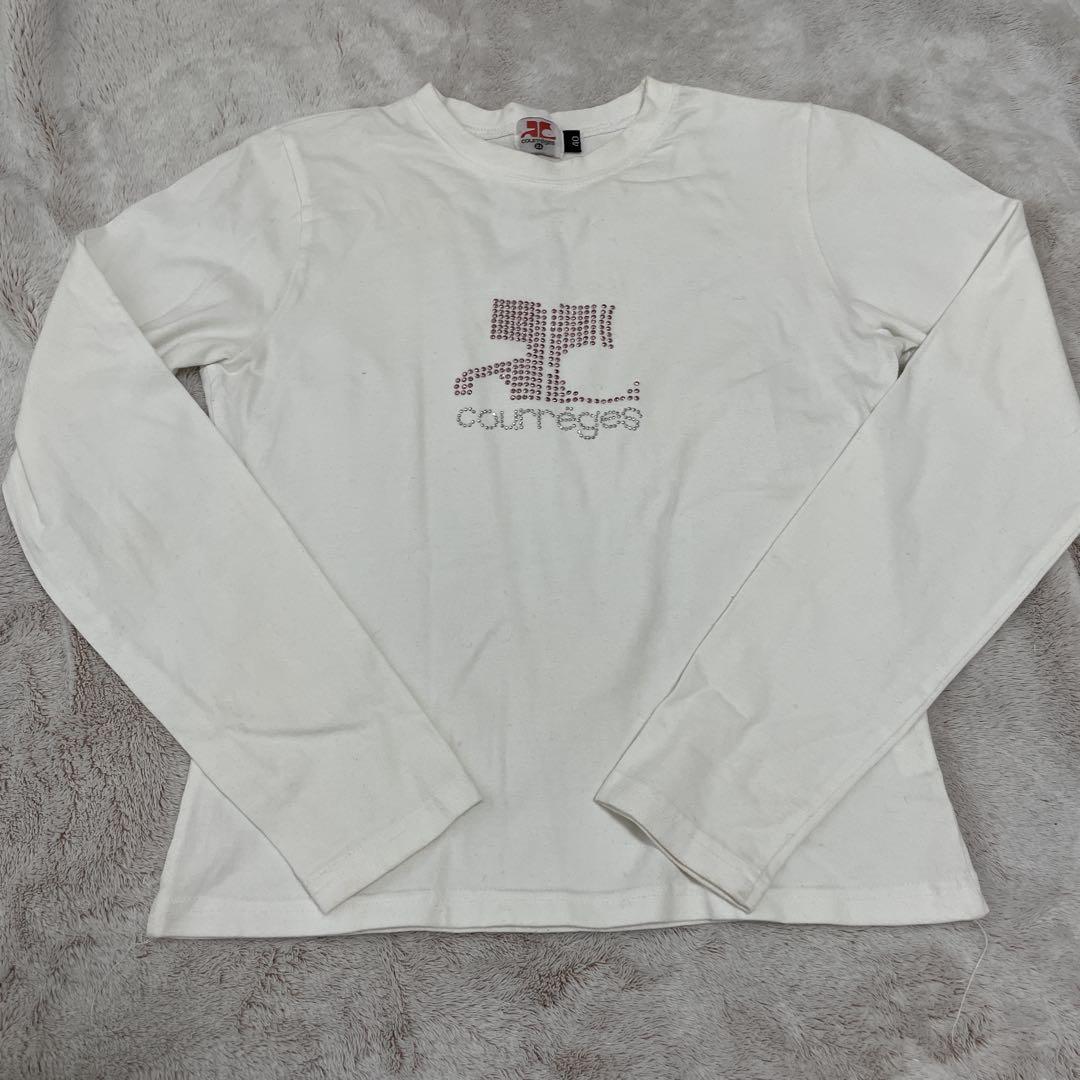 Courrges クレージュ ロゴ ラインストーン タートルネック トップス