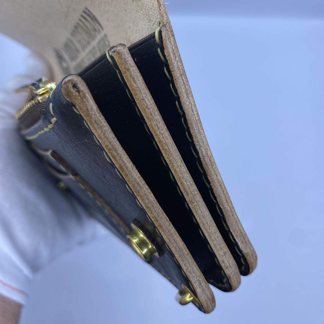 【ハンドメイド】本革 ロング 丘染めブラックトラッカーウォレット 小判かん