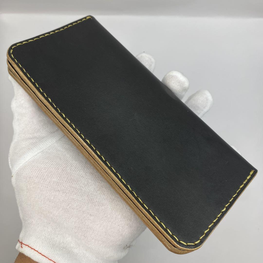 【ハンドメイド】本革 ロング 丘染めブラックトラッカーウォレット 小判かん
