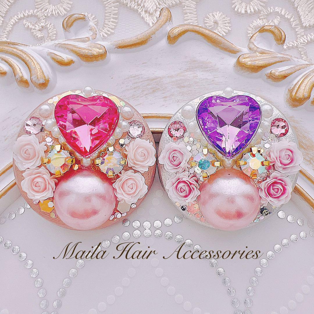 155ピンクパープルハートプリンセスオーダーヘアゴムヘアアクセサリーくるみボタン 画像2