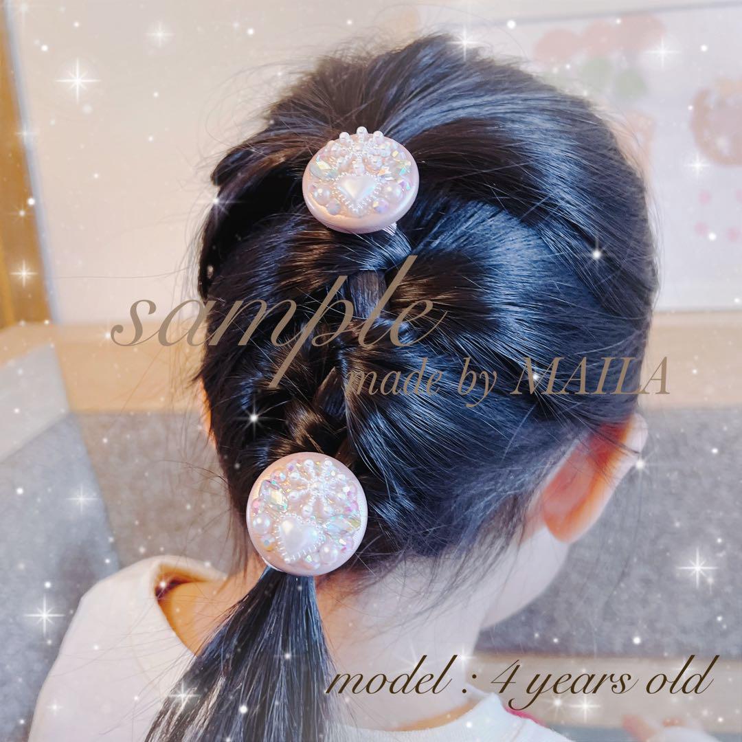 155ピンクパープルハートプリンセスオーダーヘアゴムヘアアクセサリーくるみボタン 画像4