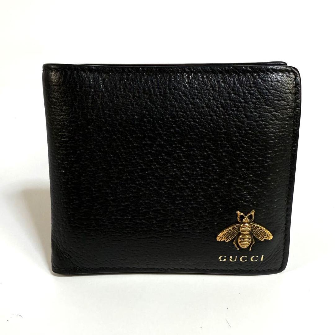 【美品】GUCCI レザー アニマリエ ビー 二つ折り 財布 蜂 イタリア製