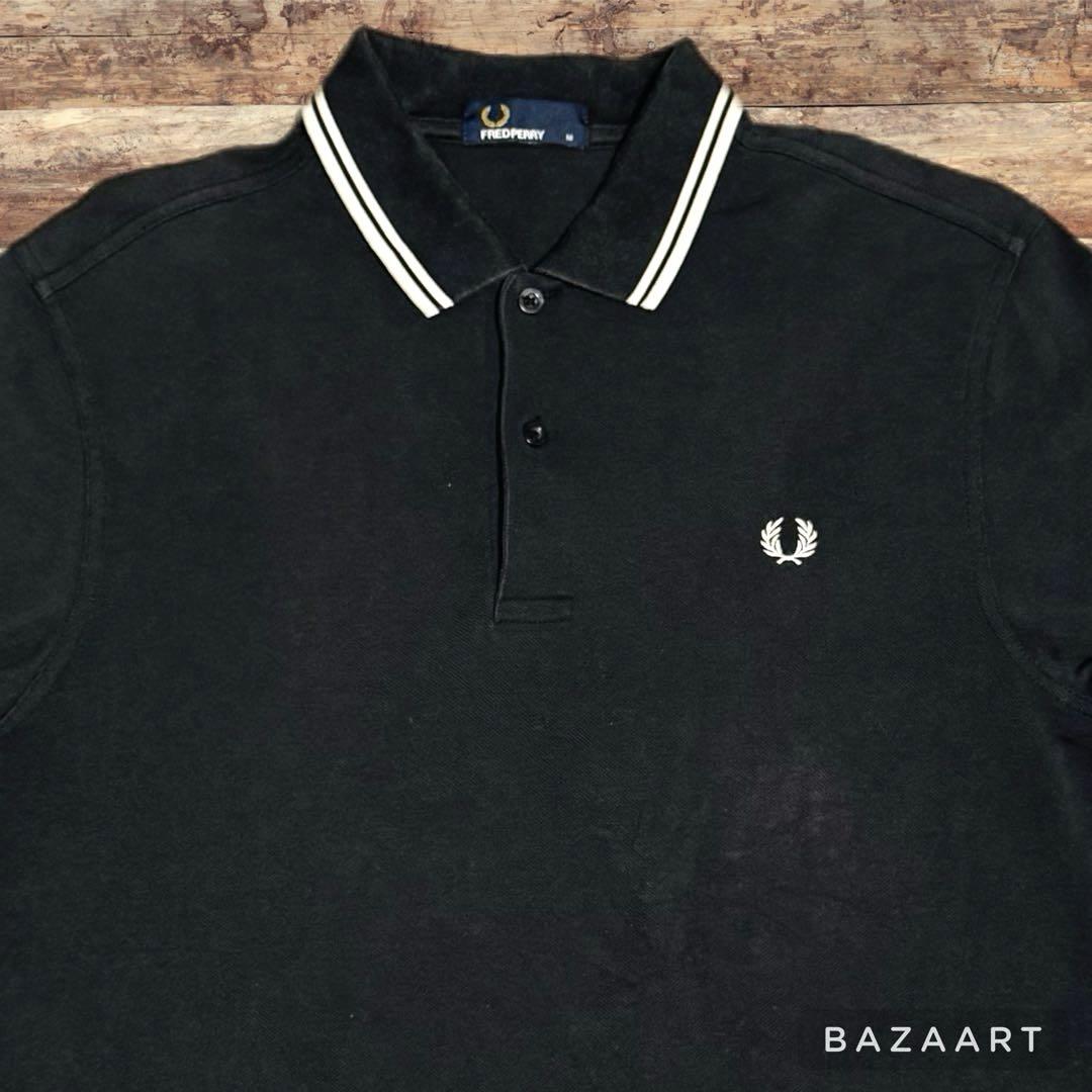FRED PERRY フレッドペリー ポロシャツ 黒 ブラック 白 ホワイト M