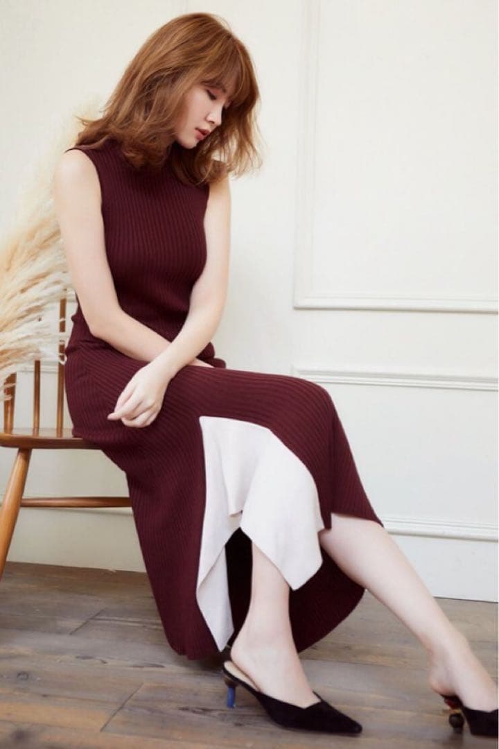 美品【Herlipto】High neck Knit Long Dress