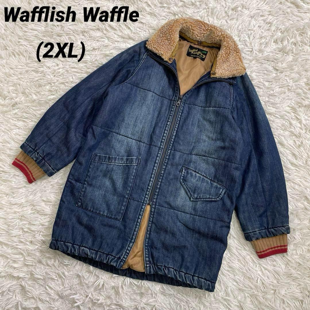ワッフリッシュワッフル　パッチワーク　デニムブルゾンジャケット　ボア襟　2XL