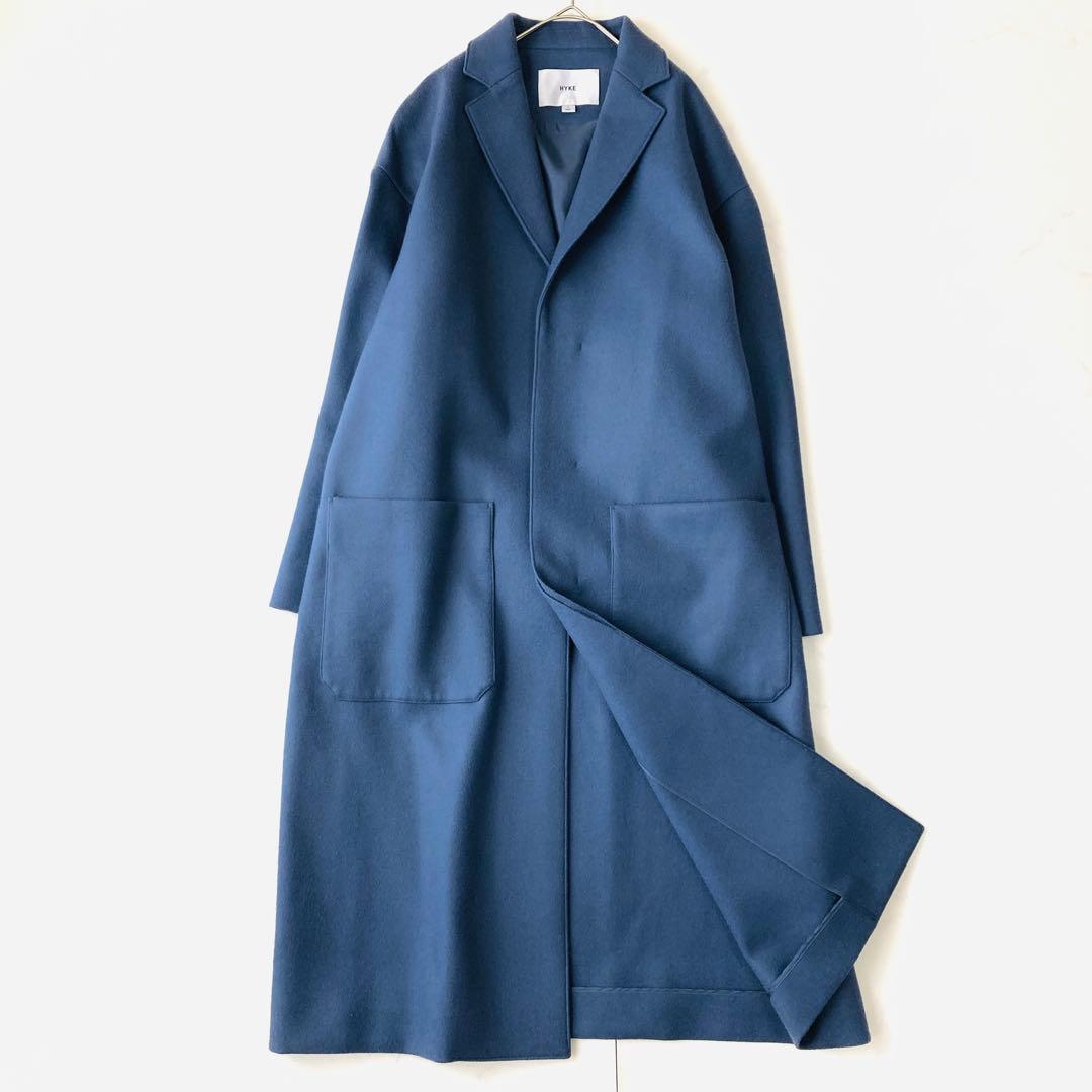 22AW ️HIKE woolshopcoat テーラード ロングコート ブルーM HYKE