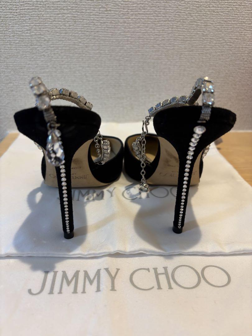 JIMMY CHOO クリスタルチェーン付き Black スエード・パンプス