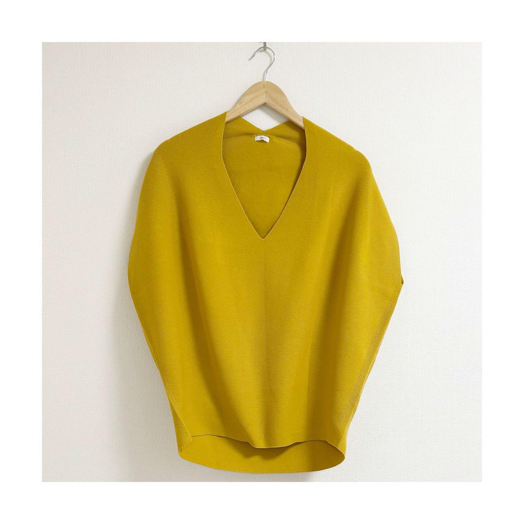 m233_IENA 美品✨コットンストレッチ コクーンVネック ニット オレンジ