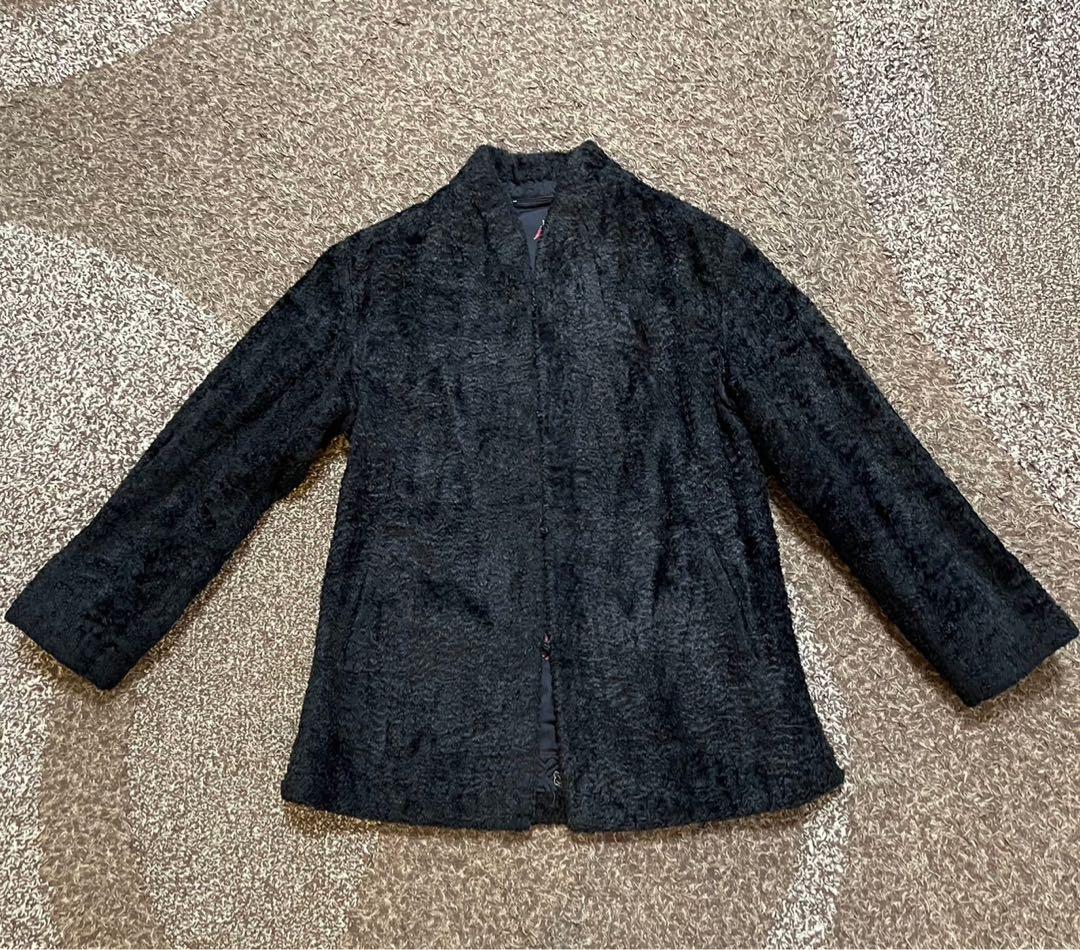 黒 ムートンコート 花柄 レディース ミセス ヴィンテージ 古着