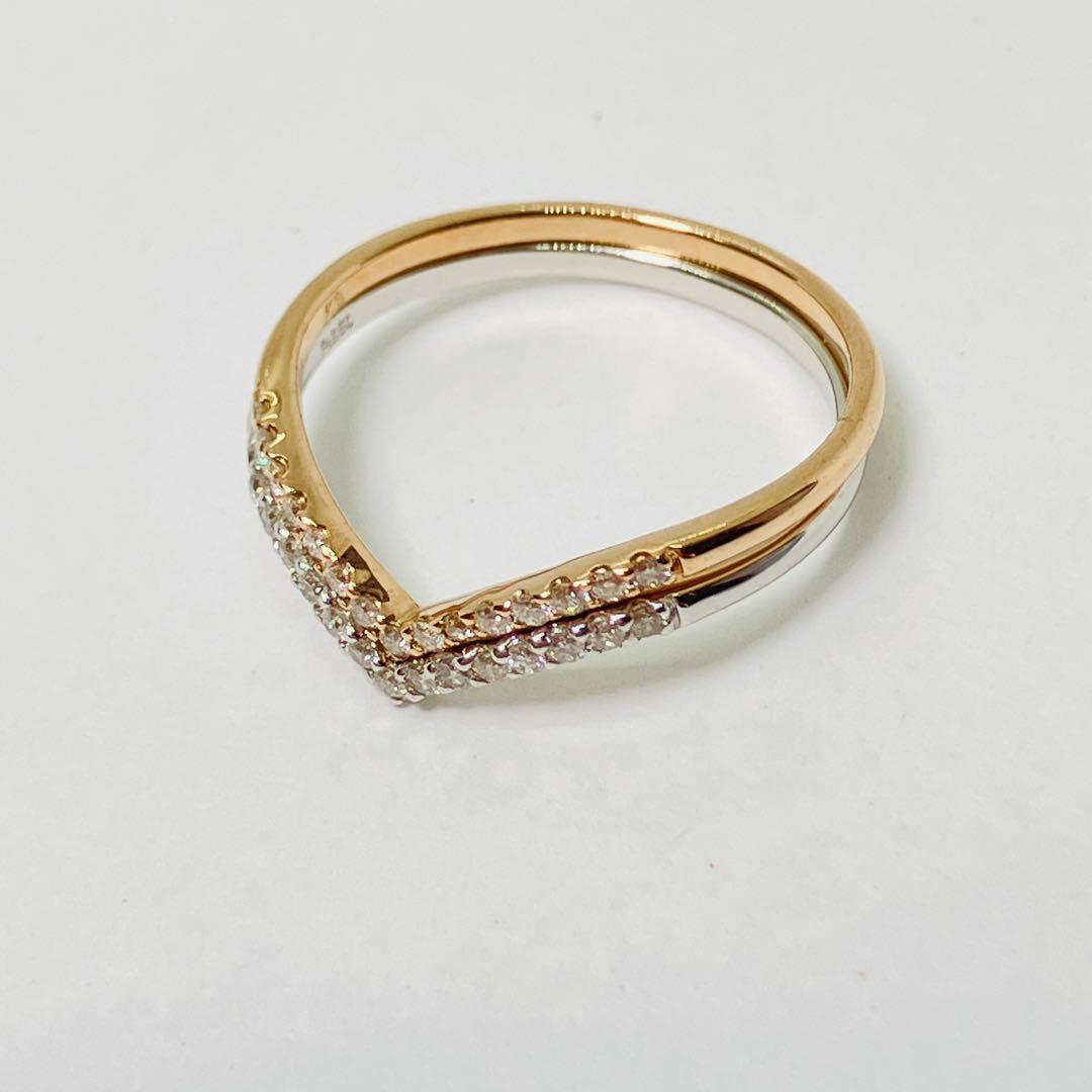 新品 Pt950 ダイヤモンド Vリング D:0.10ct