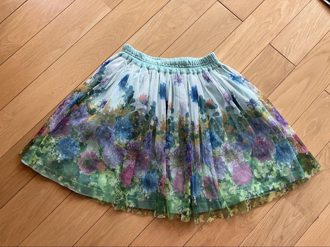 花柄チュールスカート ウエストゴム