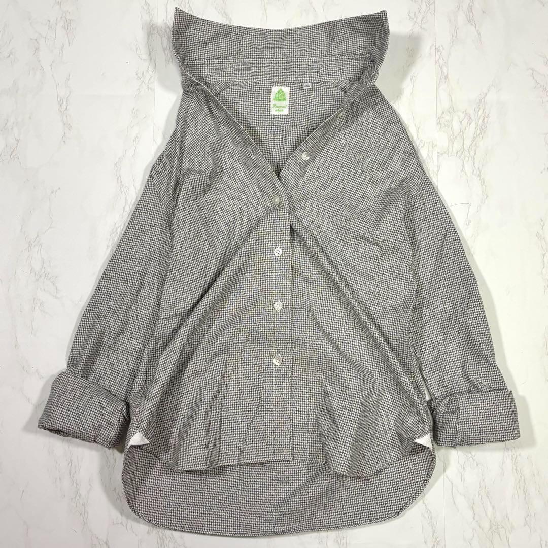 極美品　フィナモレ 千鳥柄 カッタウェイ ホリゾンタルカラー コットン シャツ