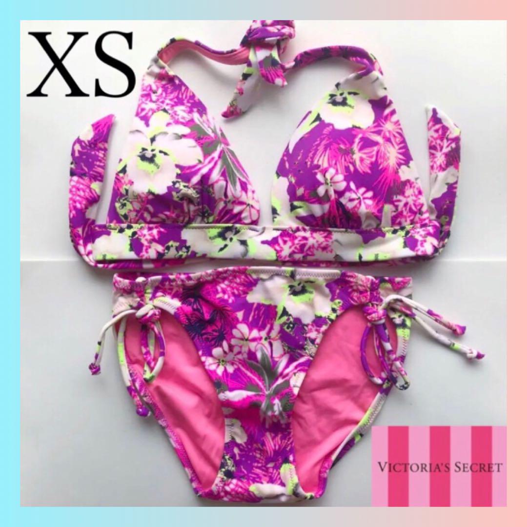 レア 新品 ヴィクトリアシークレット レディース 水着 XS パープル花柄