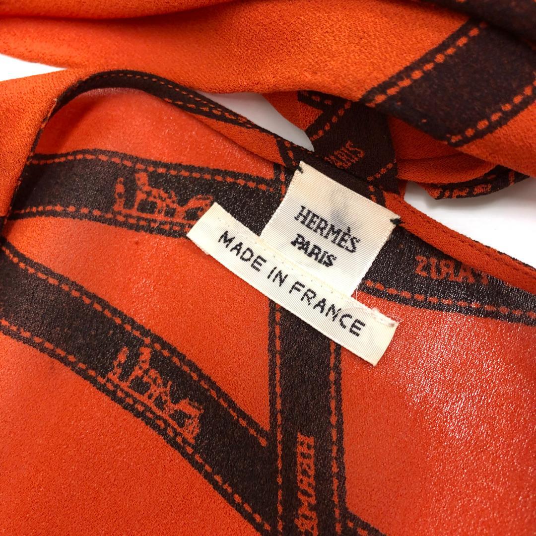 ☆美品☆エルメス シルク ボウタイ付き ブラウス ボルデュックリボン柄 オレンジ