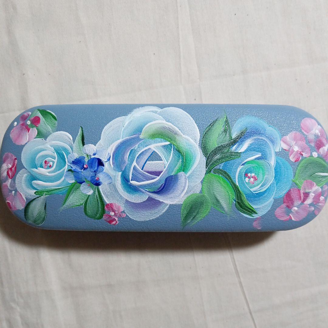 メガネケース1 トールペイント 手書き ハンドメイド 淡い薔薇