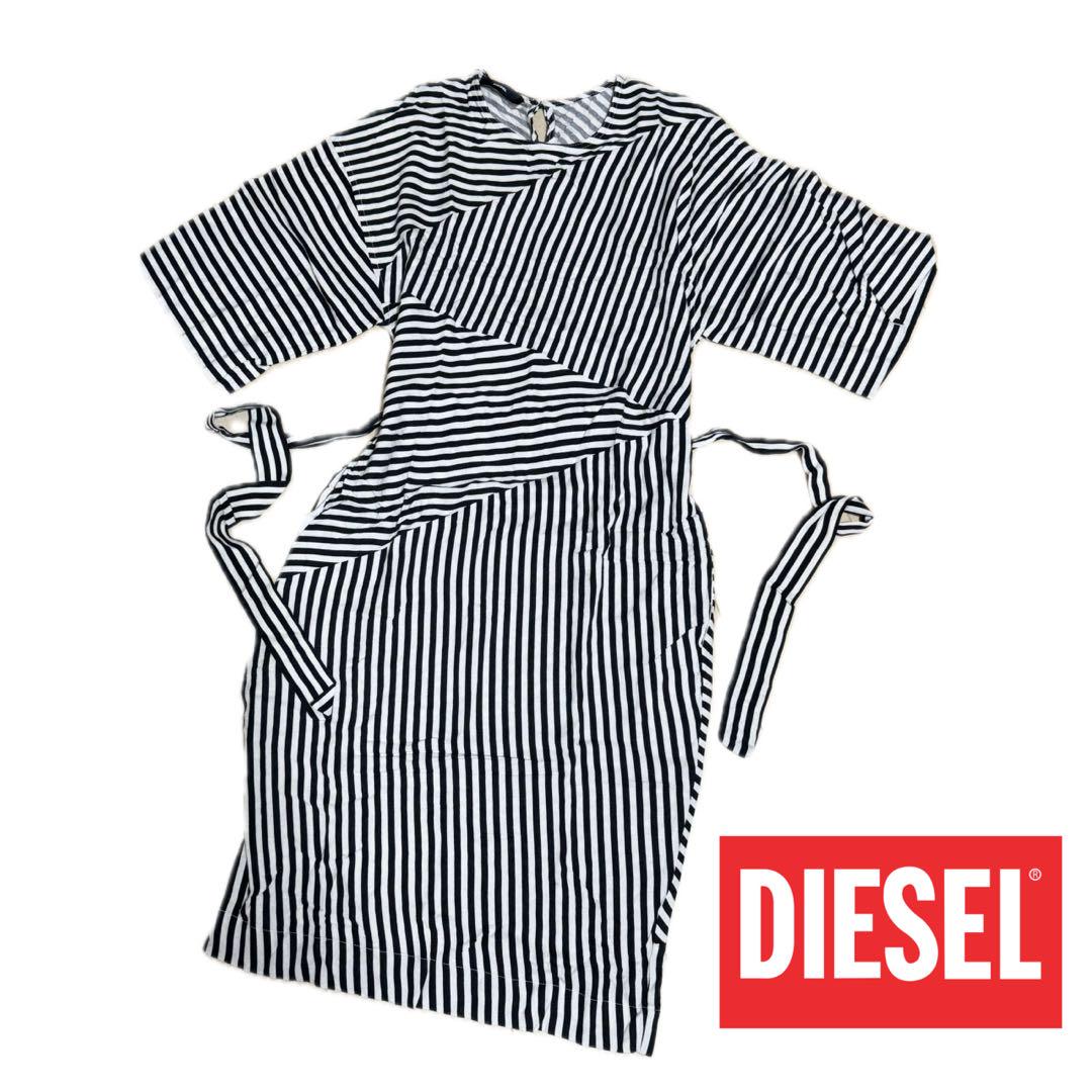 DIESEL ディーゼル モノトーン 切り替え ワンピース ボーダー ストライプ