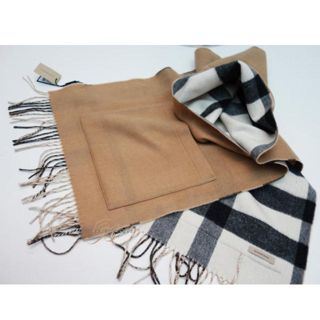 極上美品【BURBERRY バーバリー】大判 リバーシブル マフラー 刺繍ロゴ 美品 Burberry バーバリー 大判 ロゴ刺繍 マフラー ストール