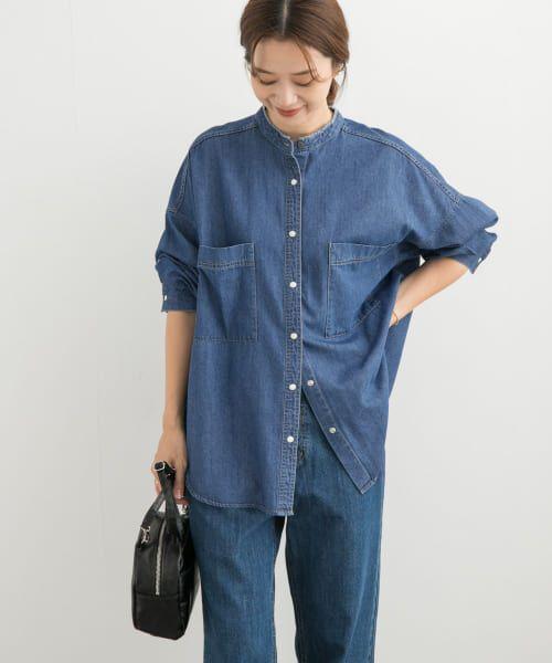 URBAN RESEARCH DOORS デニム バンドカラー シャツ