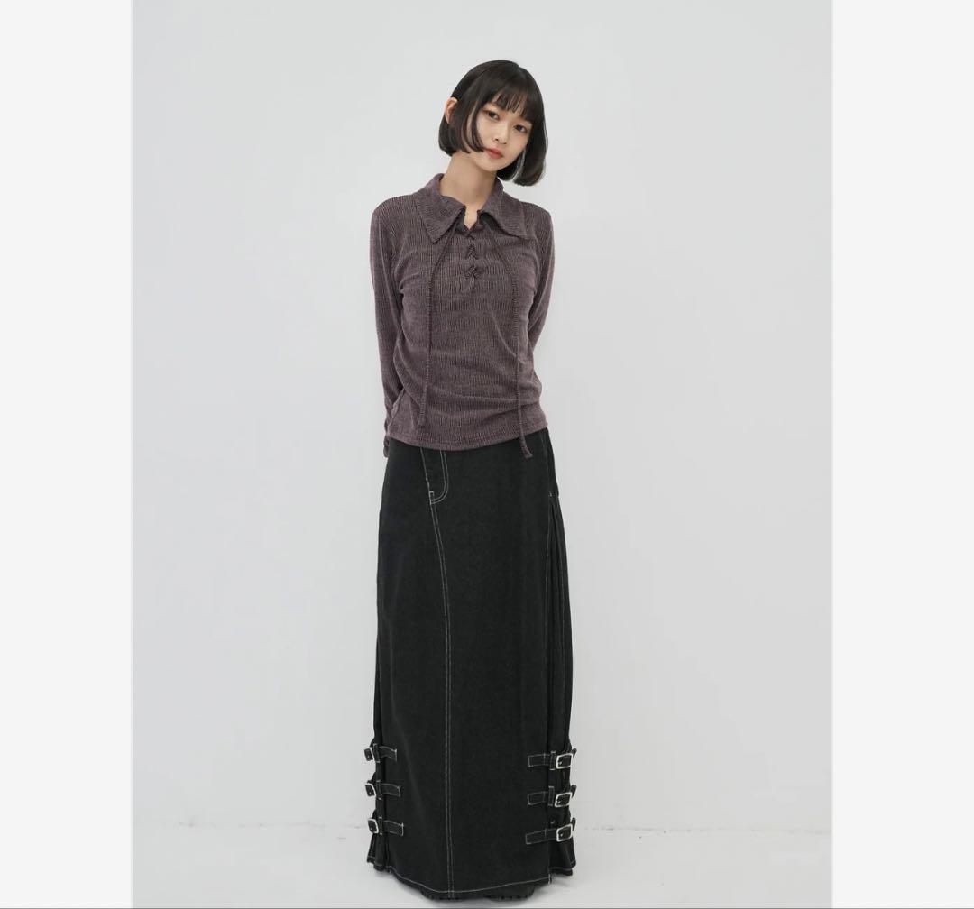 enewdnina/lace up collar tops （burgundy）