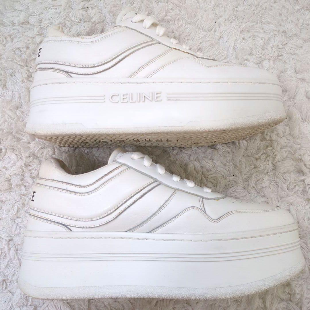 CELINE　ブロックスニーカー　厚底　カーフスキン　ウェッジアウトソール　ロゴ