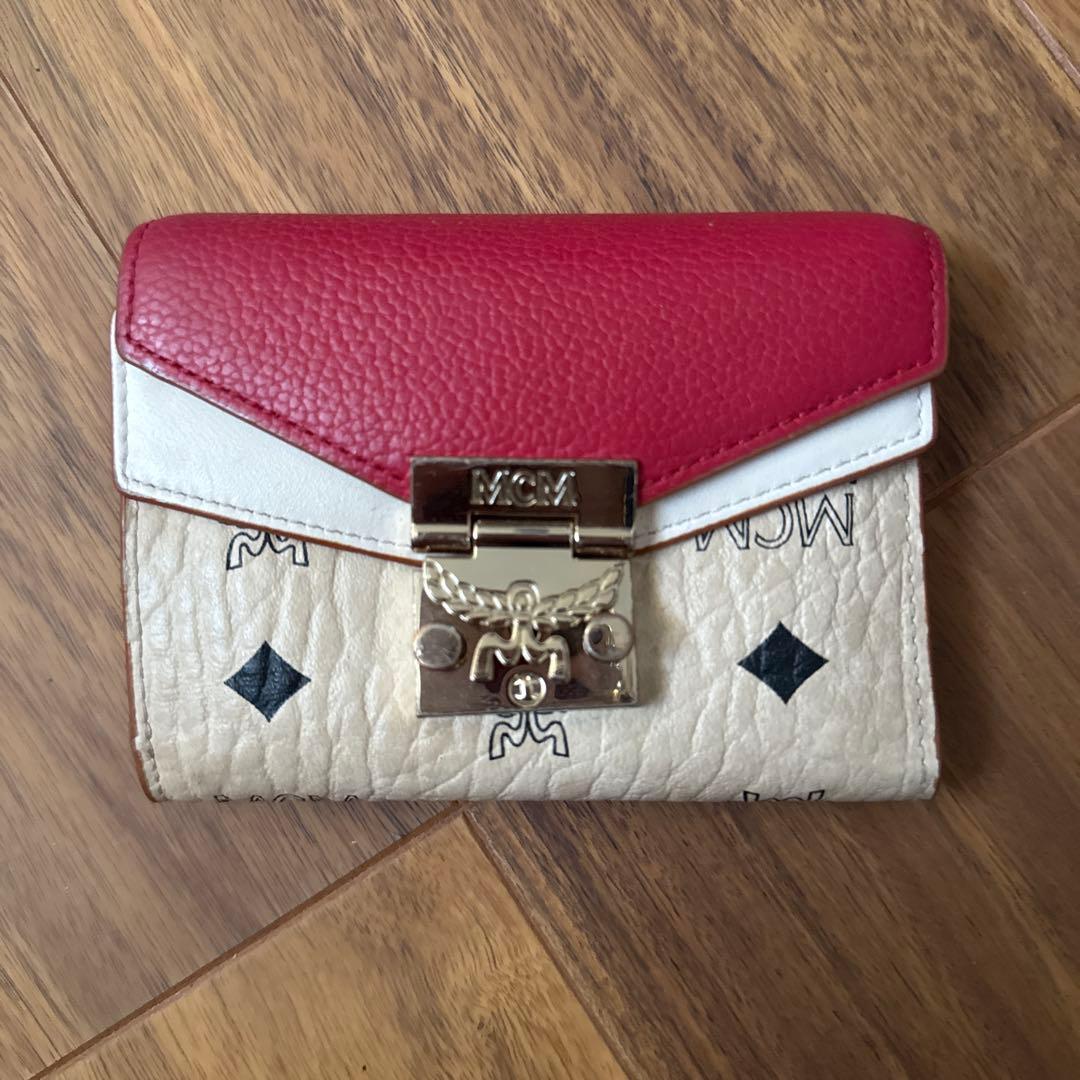 MCM 三つ折り財布 レッド/ベージュ