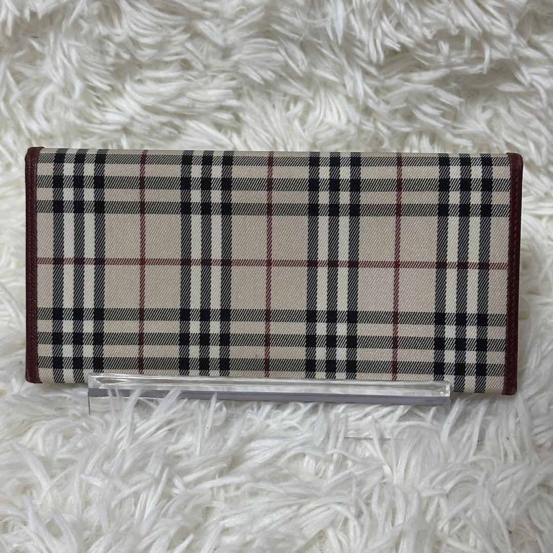 BURBERRY ノバチェック 長財布 キャンバス レザー 赤 フラップ