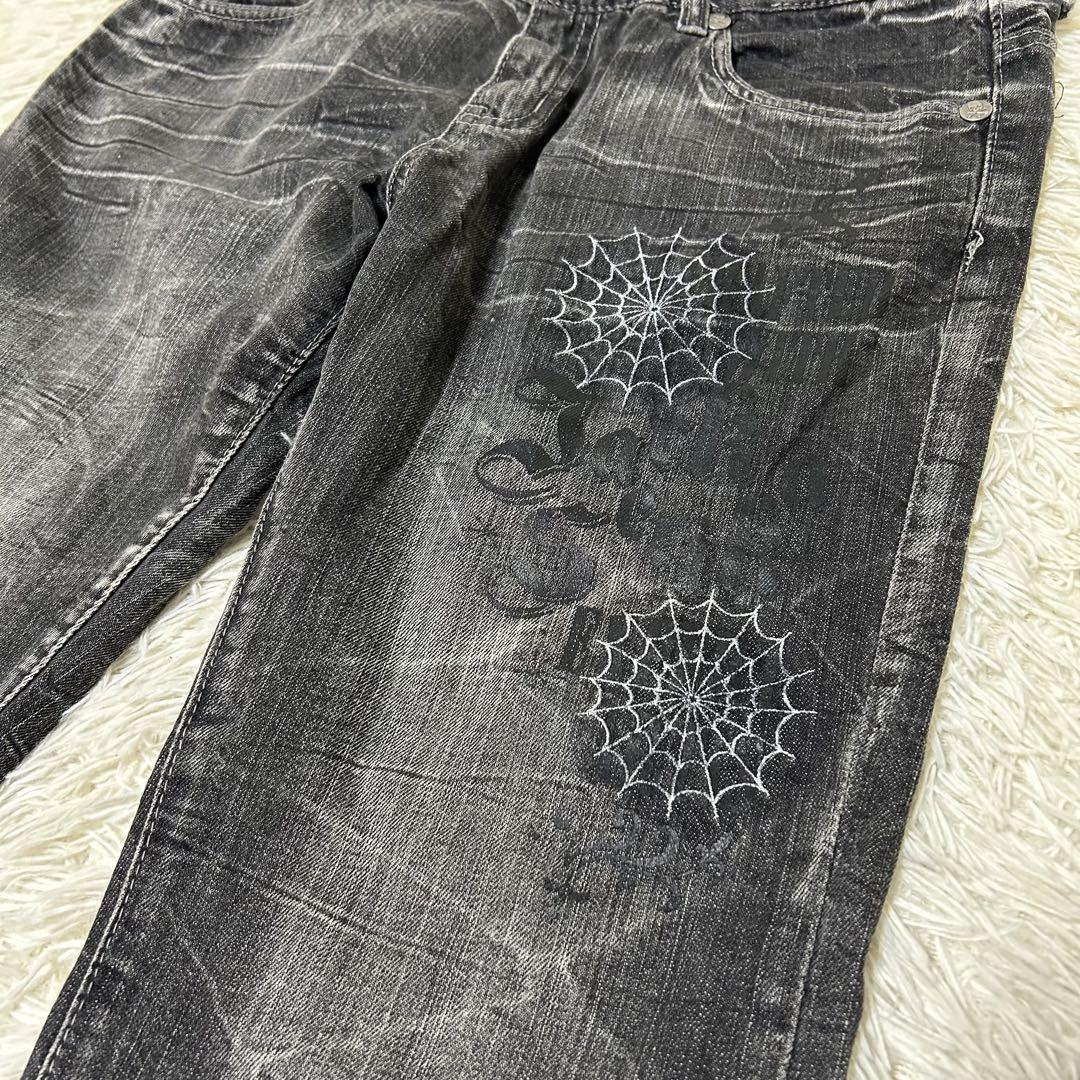 spider 鬼フレア ブラック デニム y2k スカル archive ヒゲ spider 鬼フレア ブラック デニム y2k スカル archive ヒゲ