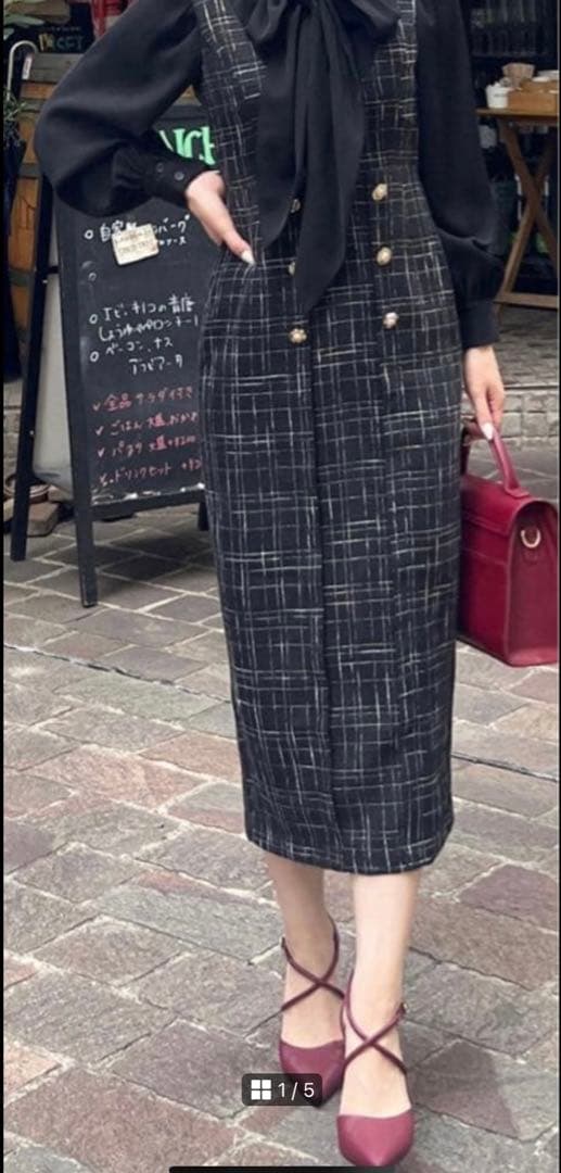 チェック柄タイトワンピース ゴールドボタン SIZE ROYAL PARTY