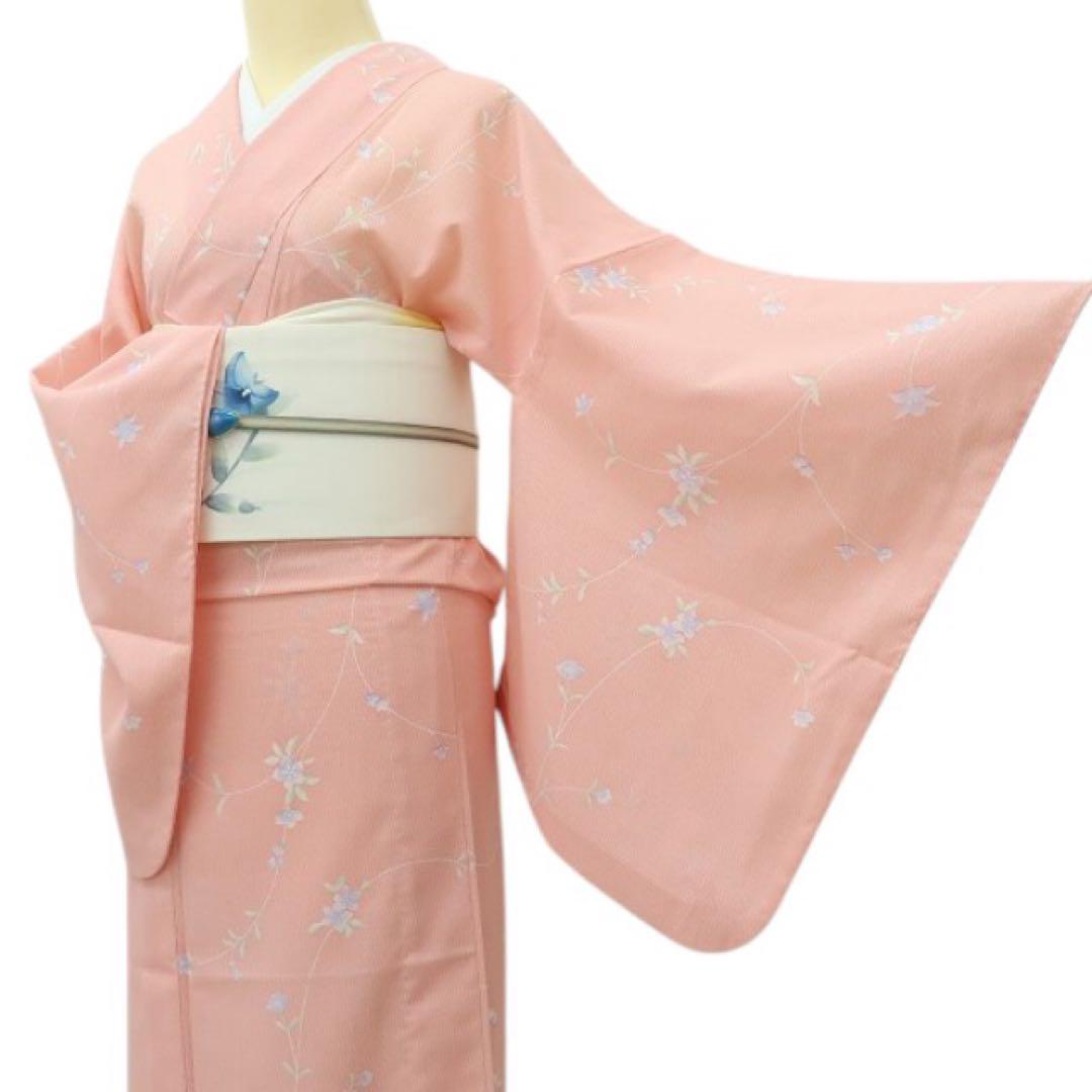 美品 洗える夏着物 誂えポリエステル トールサイズ 絽 小紋 着物 A2823