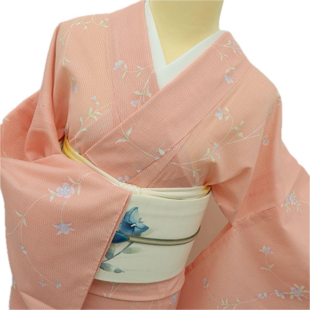 美品 洗える夏着物 誂えポリエステル トールサイズ 絽 小紋 着物 A2823