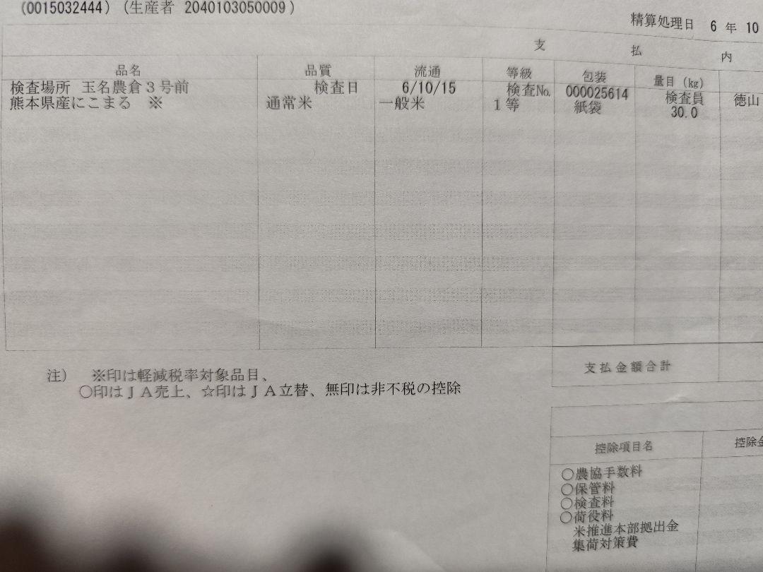 令和6年度　一等米　玄米　熊本県産　にこまる　10Kg