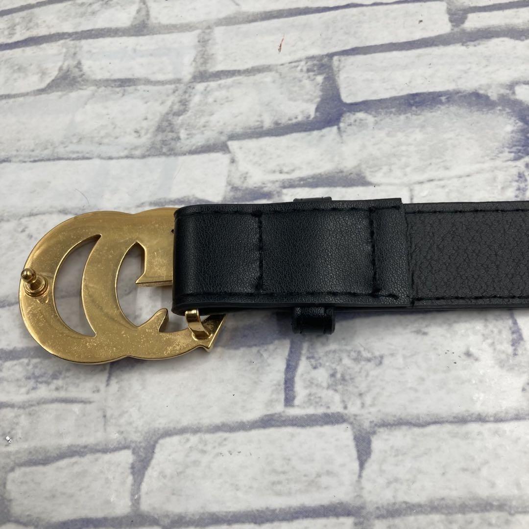 美品✨グッチ ベルト デカロゴ GGマーモント ブラック 黒 ゴールド金具