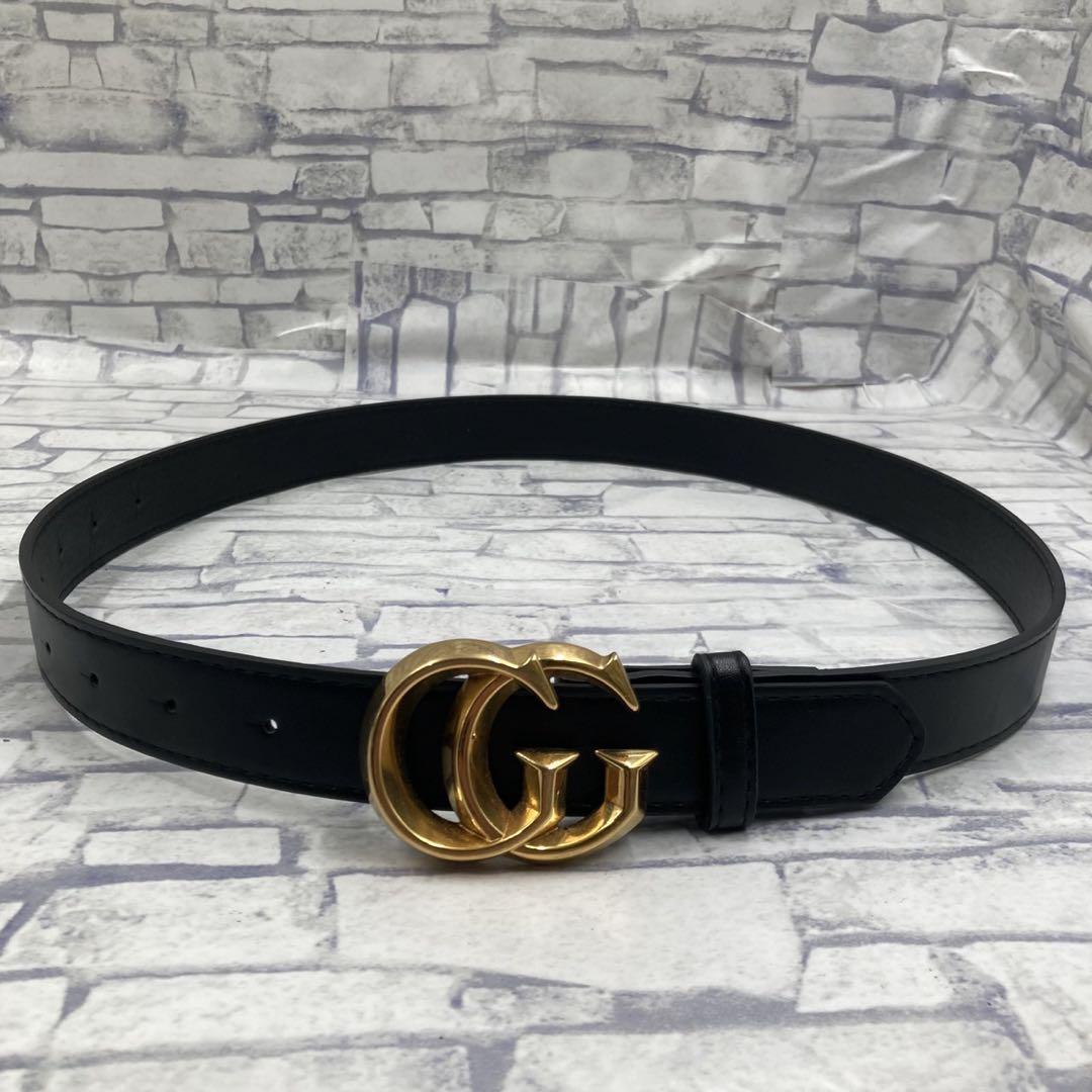 美品✨グッチ ベルト デカロゴ GGマーモント ブラック 黒 ゴールド金具