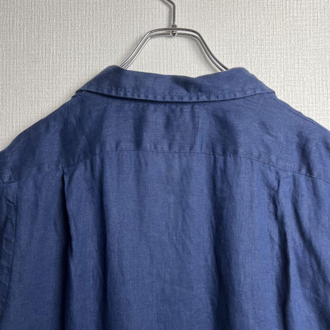 ポロラルフローレン オープンカラー リネン シャツ 半袖 ネイビー M 刺繍ロゴ ラルフローレン オープンカラーシャツ リネン 刺繍ロゴ ネイビー