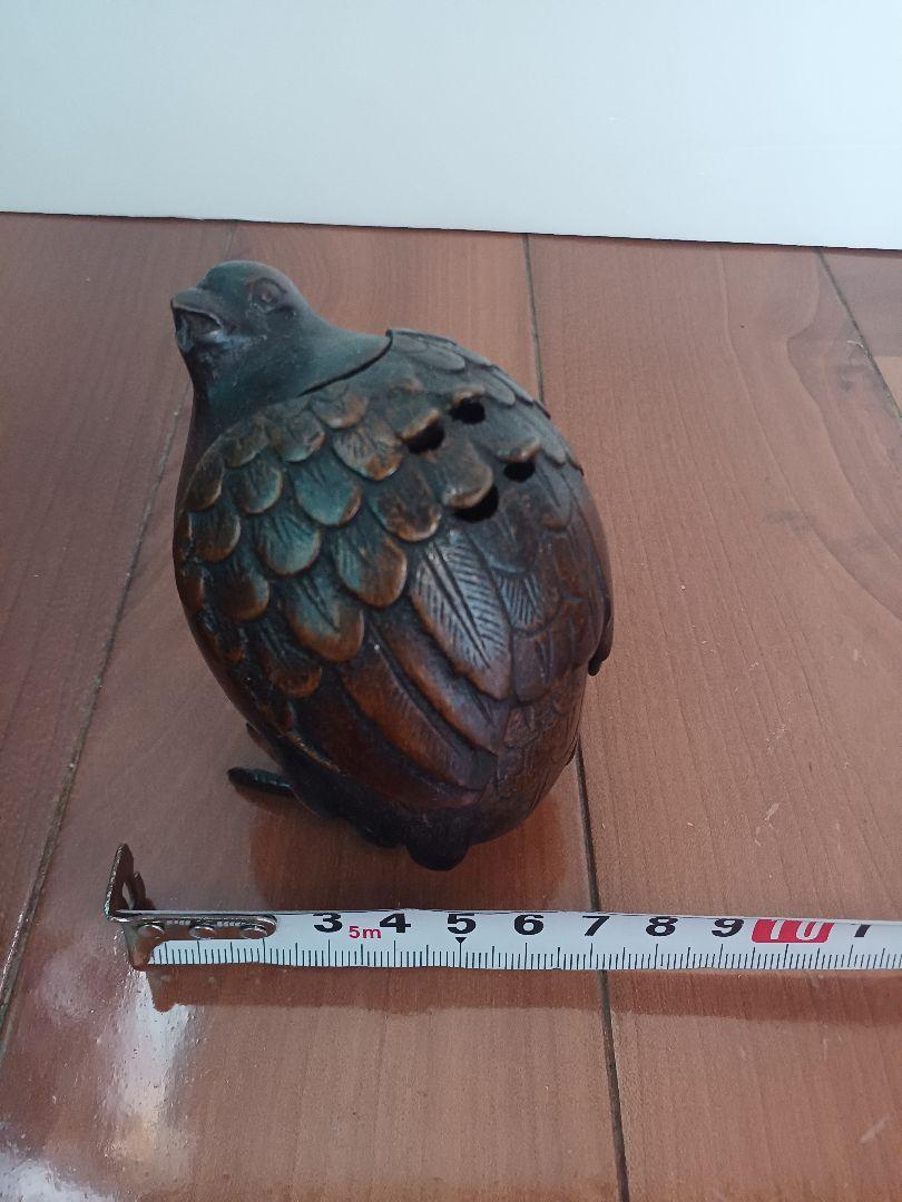 最新人気 津村 時代金工 亀女 細密細工 香具 鳥香炉 鶉香炉 亀銘 古銅 作 工芸品