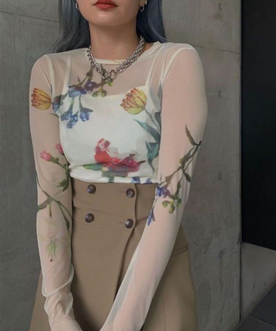 トップス AMERI SOFIA SHEER CUT TOP