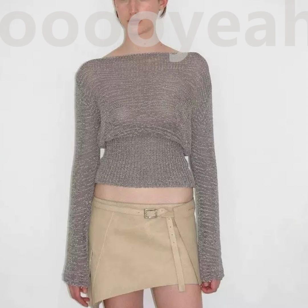 Paloma wool オフショルダーグレークロップドニット S