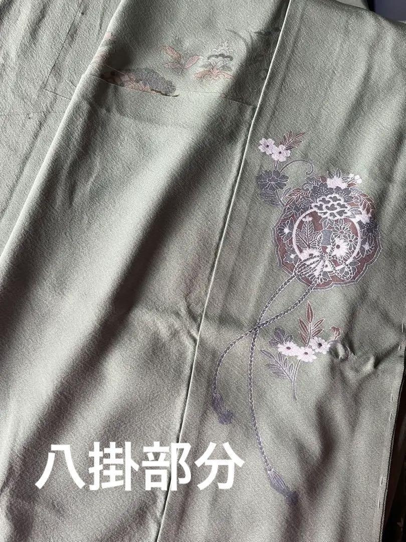 訪問着仮絵羽 緑色 花柄 金糸刺繍 - メルカリ