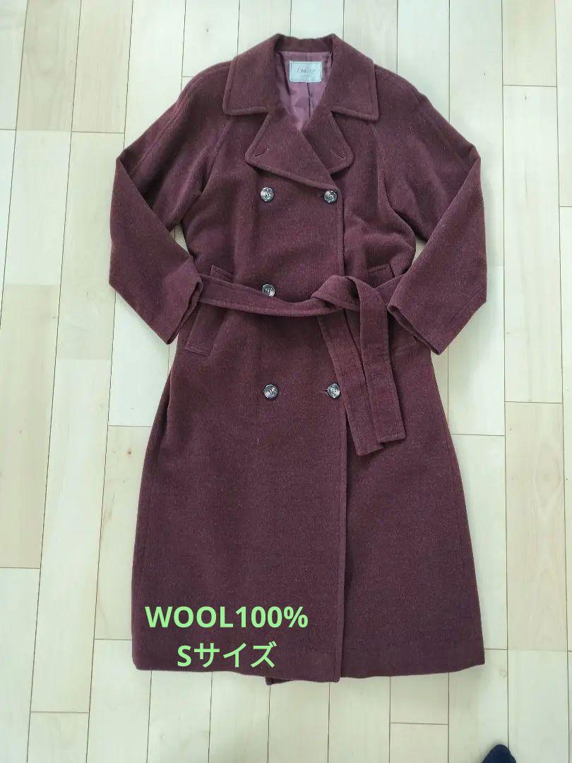 VIA BUS STOP ベルト付 ロングコート 日本製WOOL100% ロングコートS ベルト付き