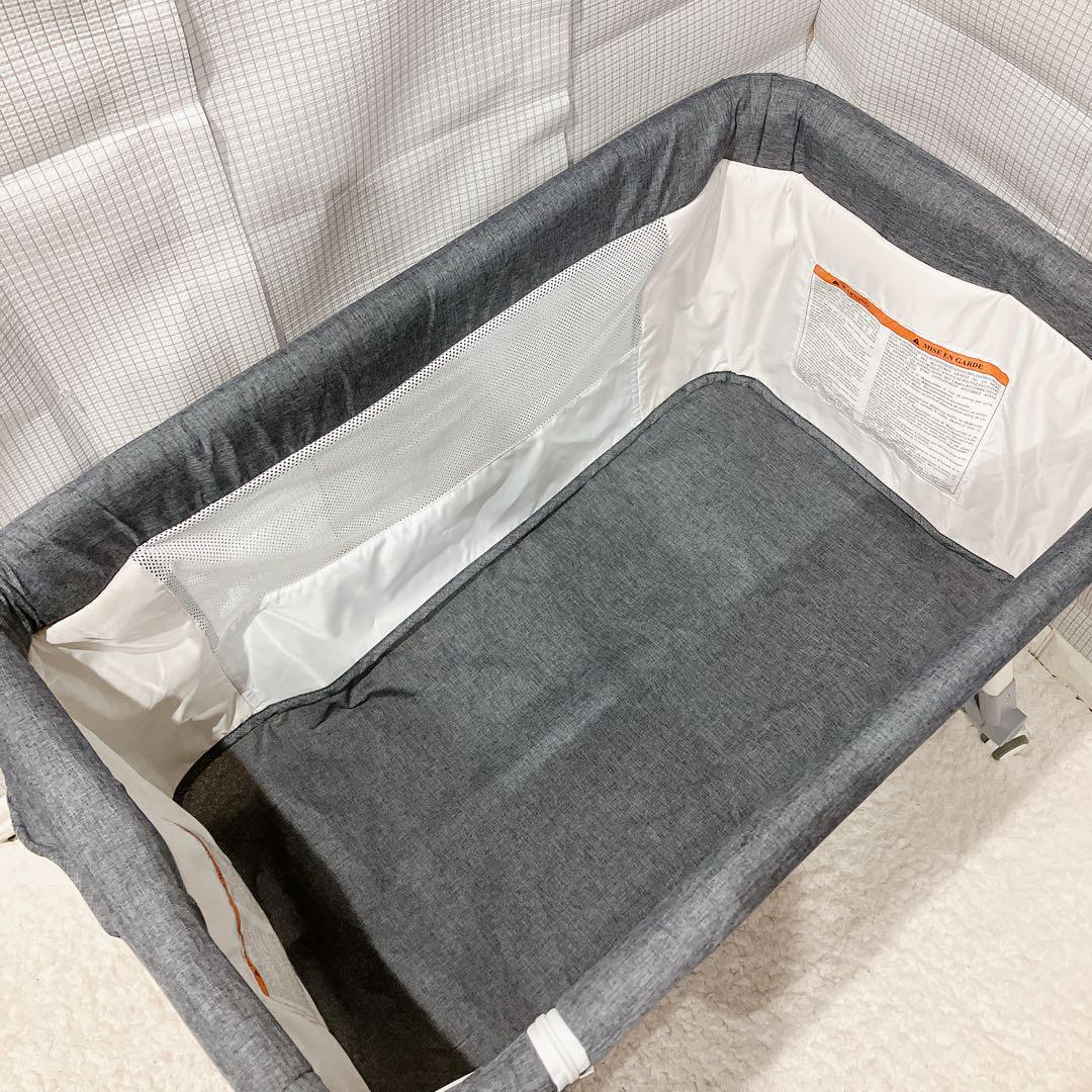 美品 Vinona ベビーベッド 折りたたみ ハイローベッド グレー キャノピー