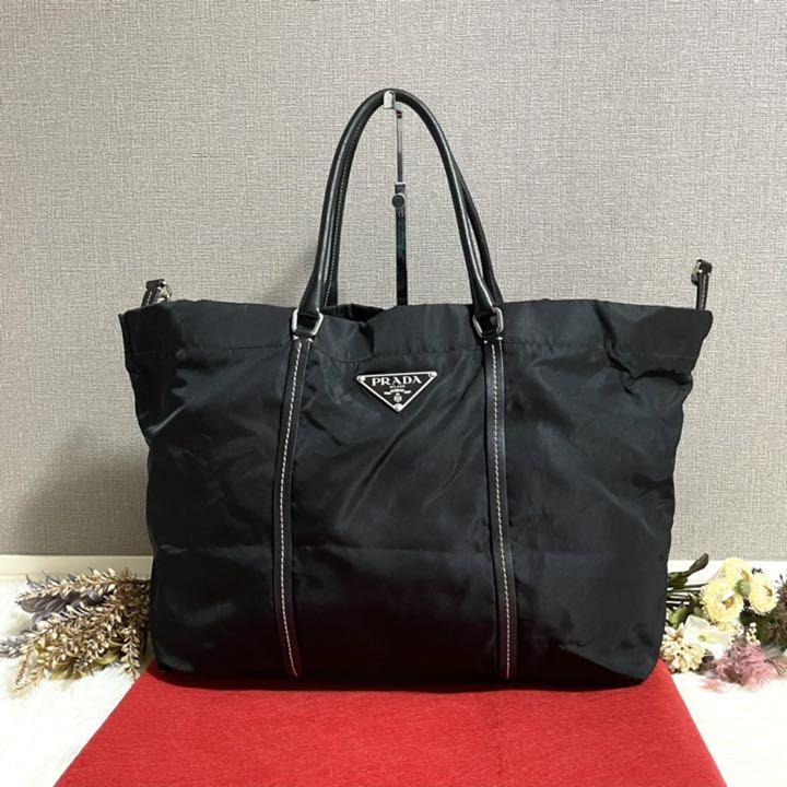 セール国産 美品 黒 三角プレート 白タグ A4可能 TRDf3-m91413139370 PRADA プラダ トートバッグ 人気SALE格安