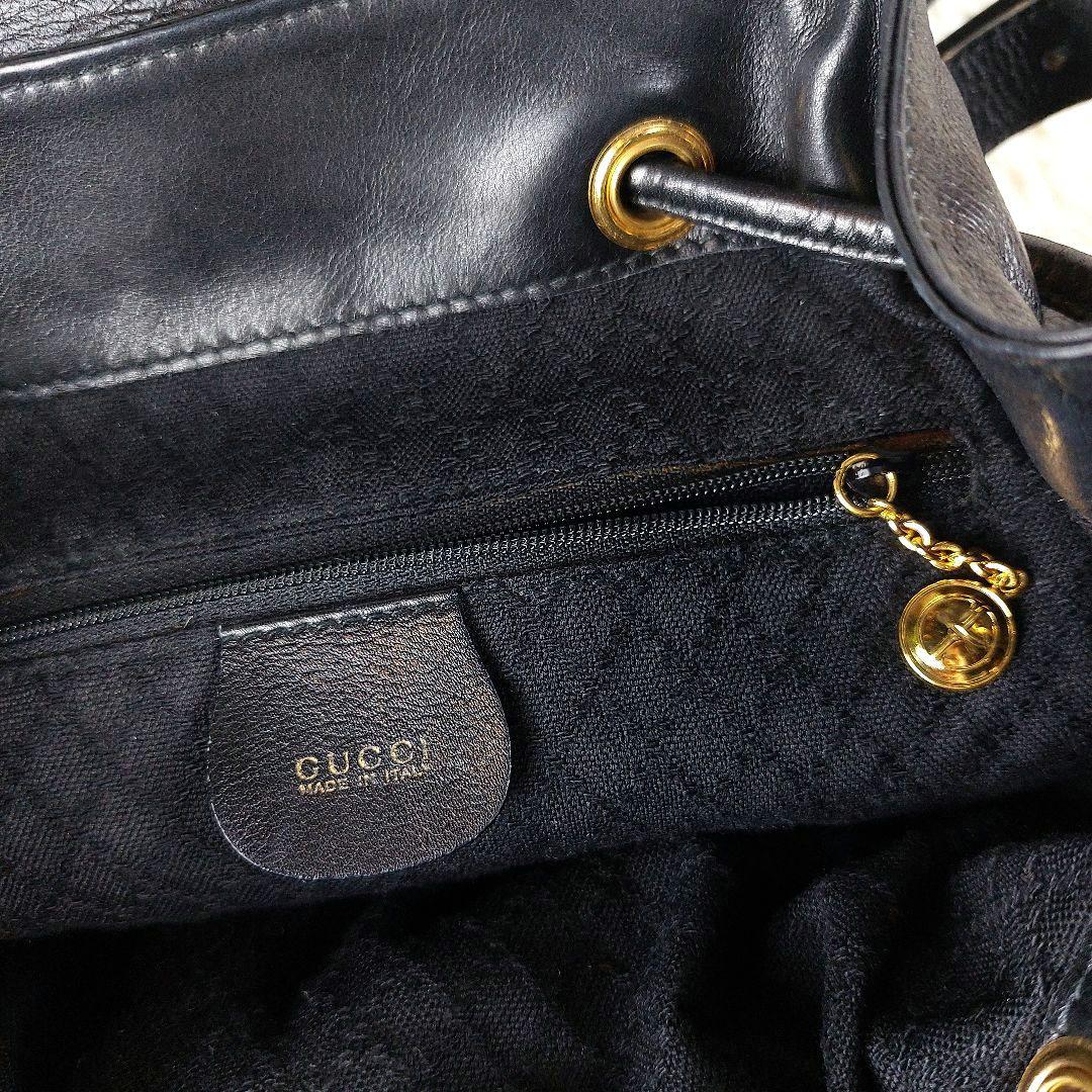 美品 GUCCI バンブーオールレザー ゴールド金具 リュック バックパック 黒