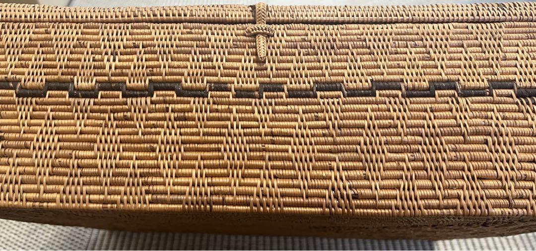 アタ　柄入蓋付きバスケットバリ島　特大　アジアン雑貨新品