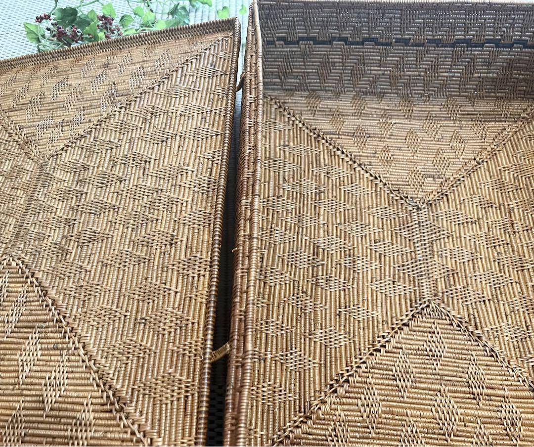 アタ　柄入蓋付きバスケットバリ島　特大　アジアン雑貨新品