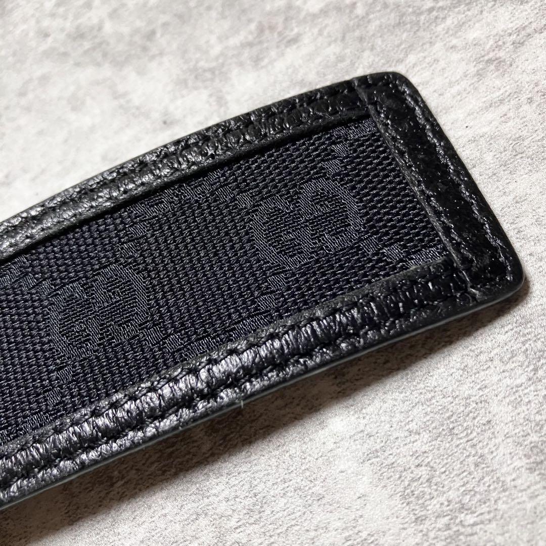 良品　グッチ　ベルト　インターロッキング　GGキャンバス　レザー　ブラック