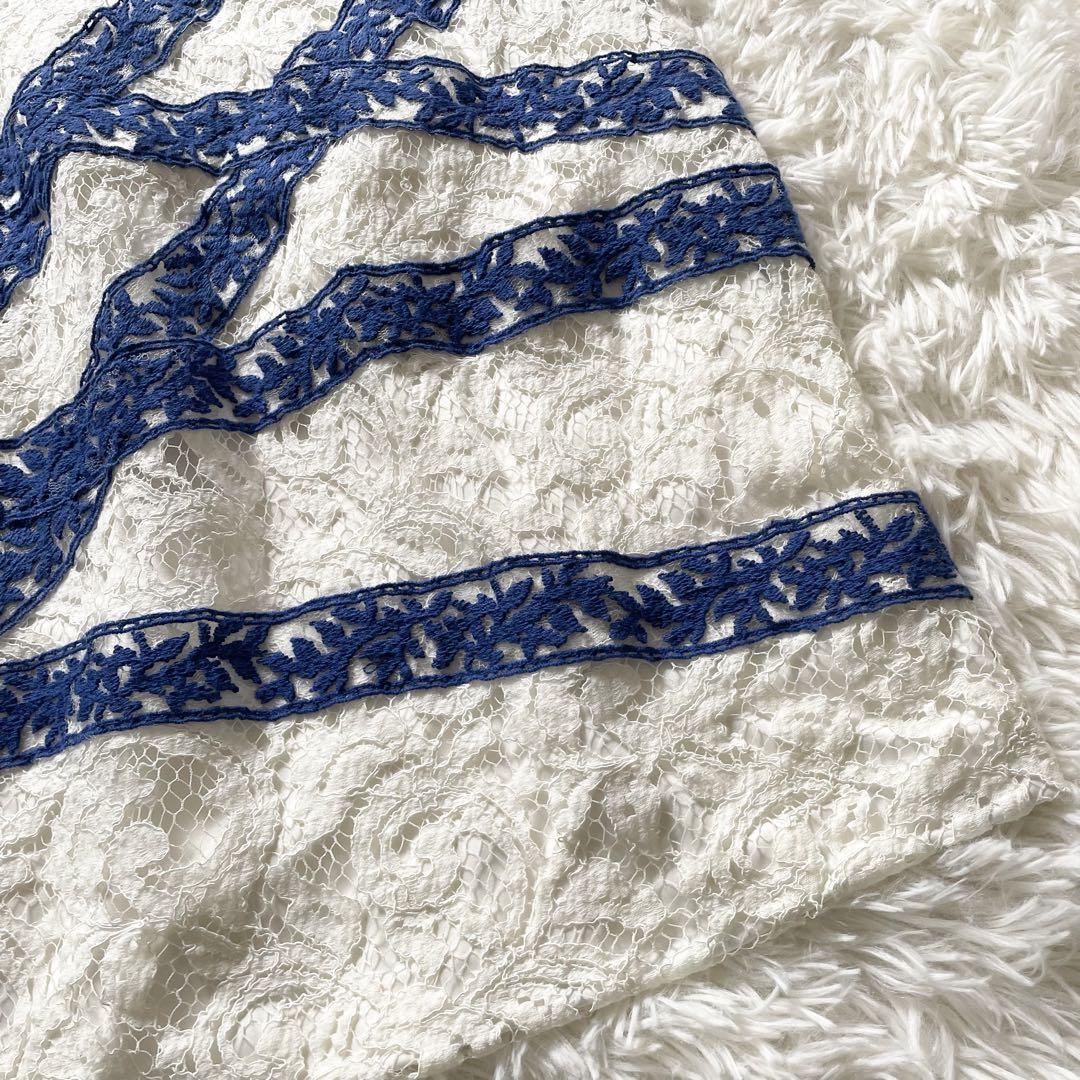 美品 TADASHI SHOJI 膝丈 ワンピース 総レース ホワイト サイズS