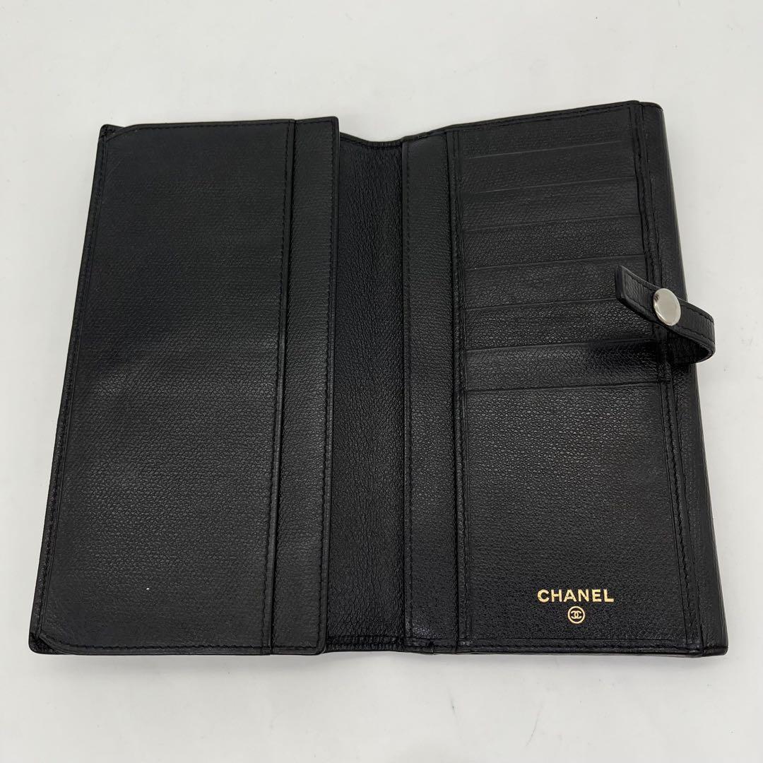 CHANEL 長財布 フラップウォレット ココマーク レザー 黒 シリアルあり